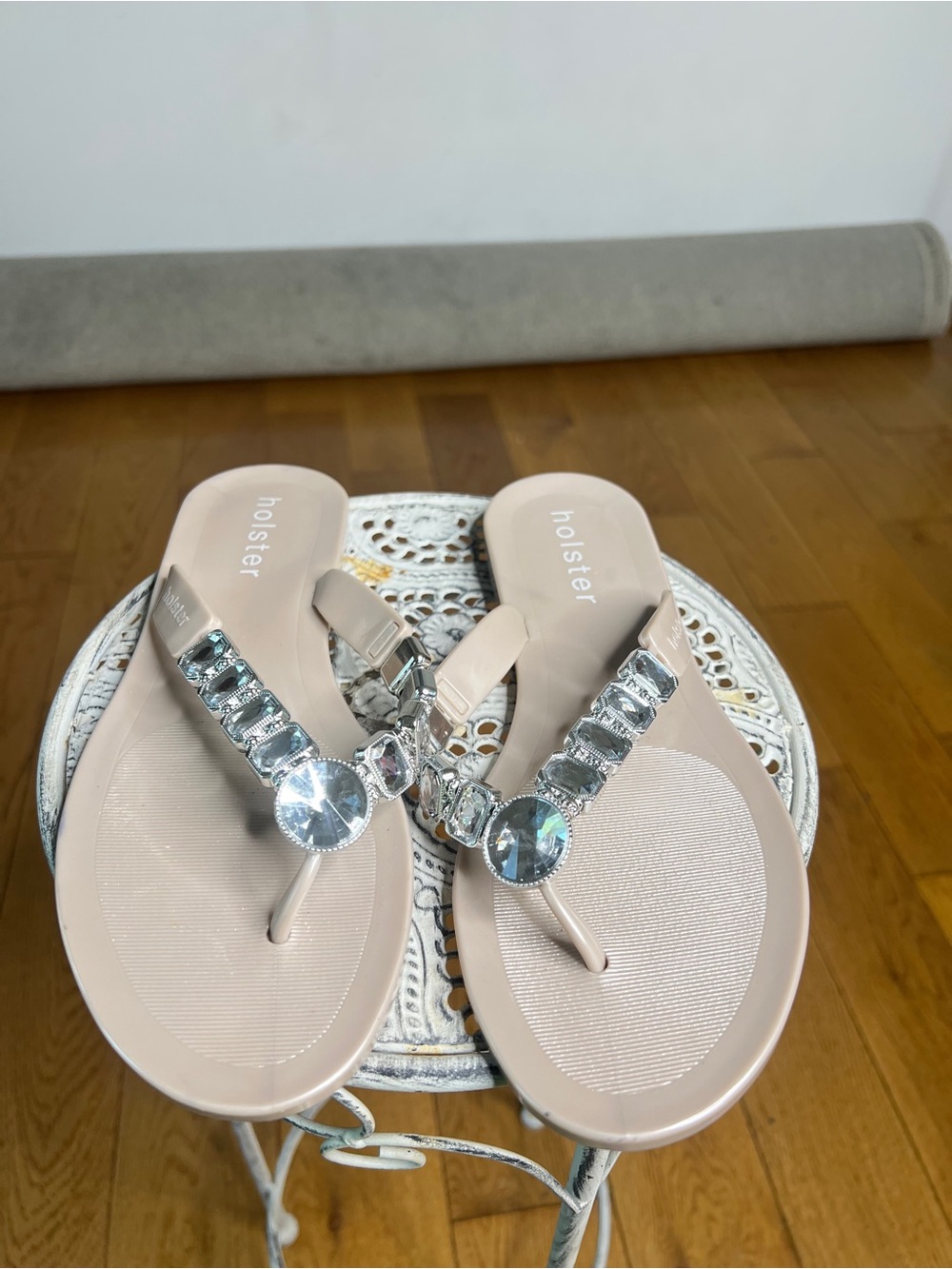 Hollister Blush Crystal Embellished Thong Sandals